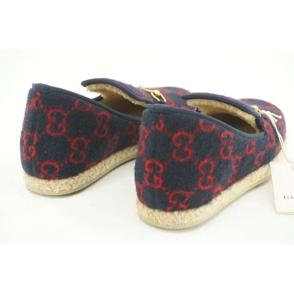 Gucci Fria GG Horsebit Espadrille Loafer Blue Size 7.5G men dress shoe Wool Fur